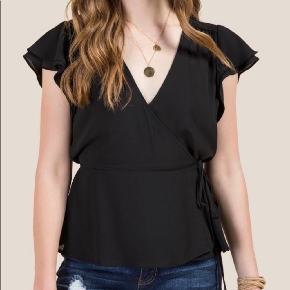 Larissa Flutter Sleeve Wrap Blouse